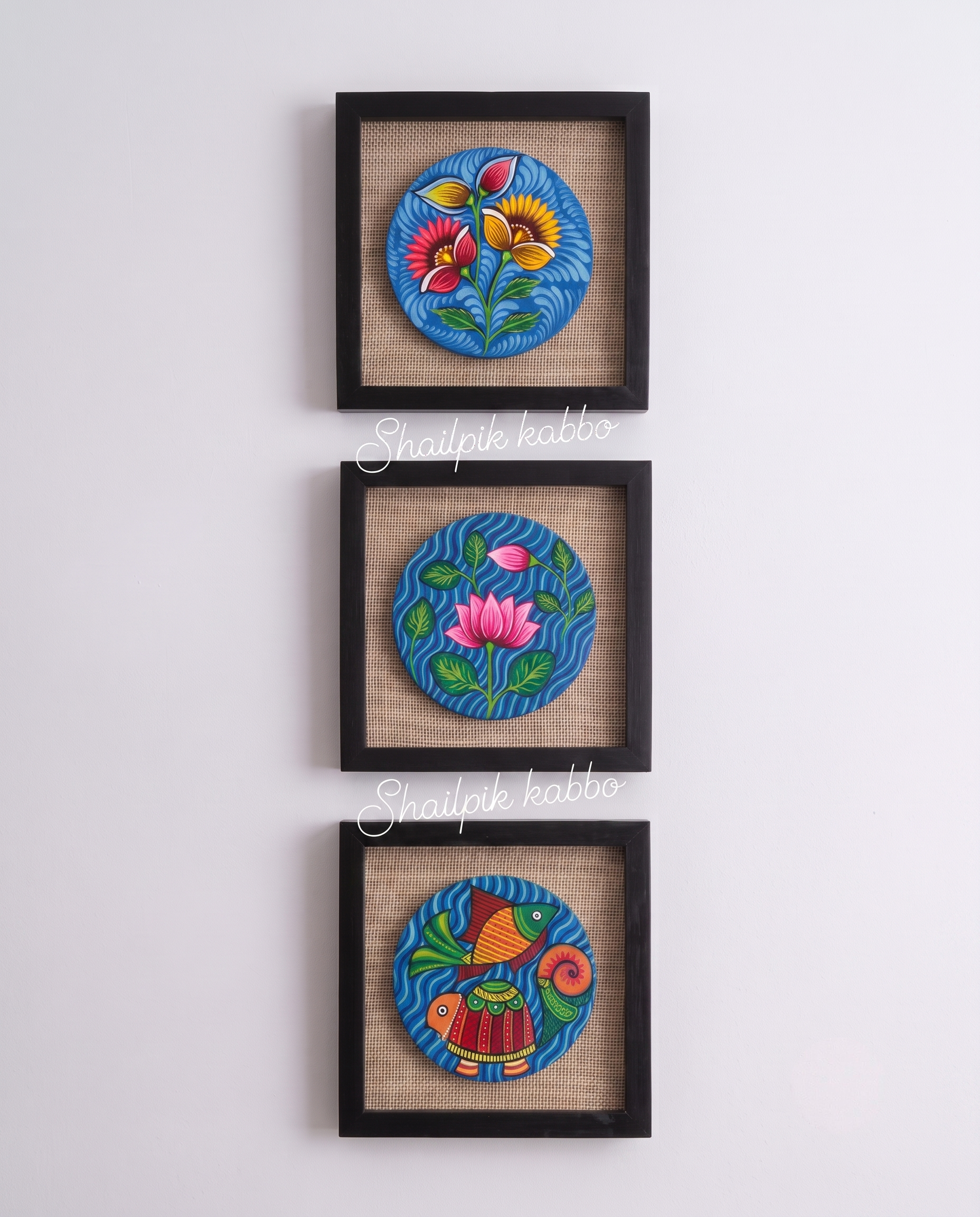Shoilpik Gallery Trio – Hand-Painted Vertical Cultural Wall Art (Set of 3)